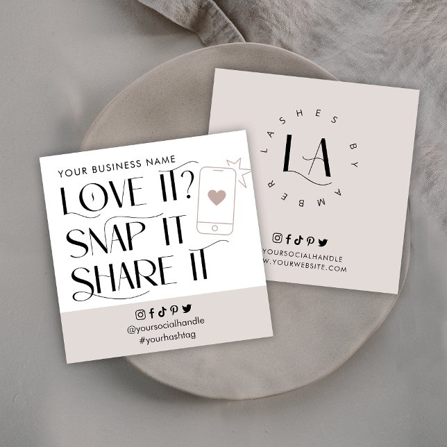 Carte De Visite Carré Love Snap Share Social Media Modern Font Logo (Créateur téléchargé)