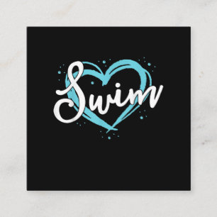 Carte De Visite Carré Love Swim Team Heart Lover Blue Swimmer