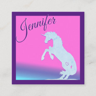 Carte De Visite Carré Lt. Blue Unicorn Silhouette (arc-en-ciel)