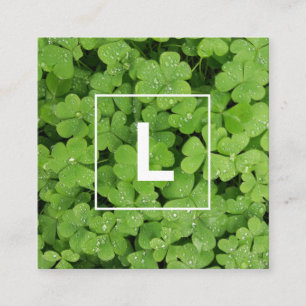 Carte De Visite Carré Lucky trèfle monogramme, verdure