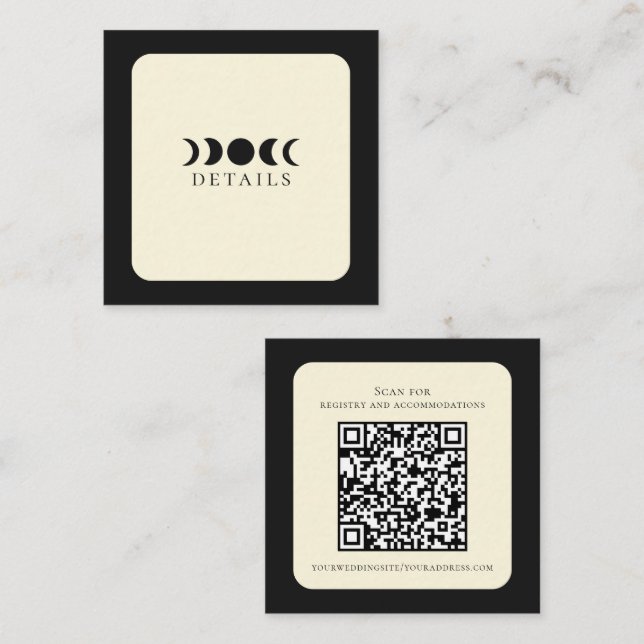 Carte De Visite Carré Lunar Luxe Black & Cream Moon Mariage (Devant / Derrière)
