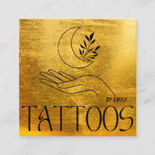 Carte De Visite Carré Lune céleste Tattoo Salon Or Metallic