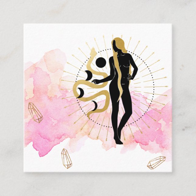 Carte De Visite Carré *~* Lune Cosmic Black Goddess Gold Rays Crystals (Devant)
