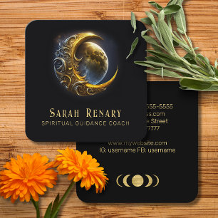 Carte De Visite Carré Lune d'or Lune Enseignant Entraînement Spirituel