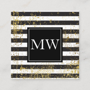 Carte De Visite Carré Lux Gold Grunge Monogramme Noir Blancs