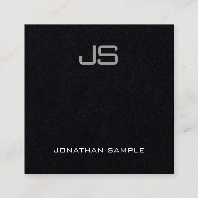 Carte De Visite Carré Luxe Elegant Moderne Monogram Premium Noir Plain (Devant)