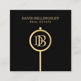 Carte De Visite Carré Luxe Faux Gold Skeleton Key Monogram Realtor