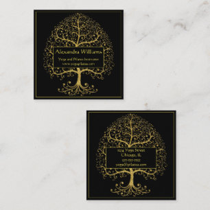 Carte De Visite Carré Luxe Gold Black Tree of Life Personnalisé