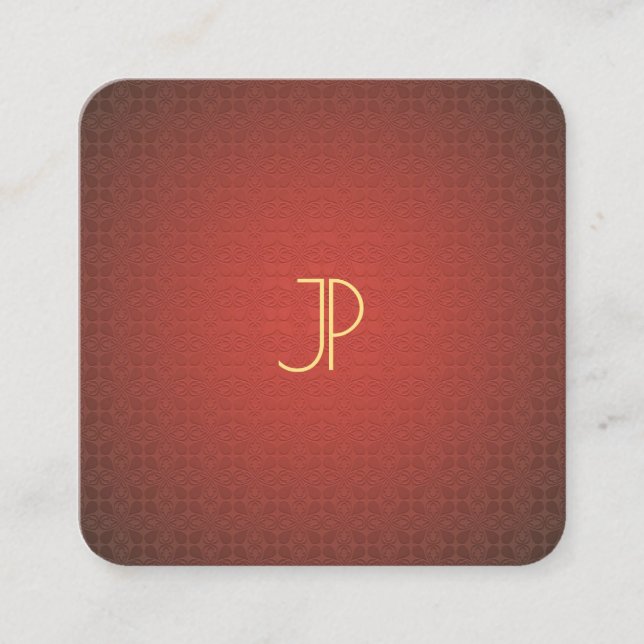 Carte De Visite Carré Luxe rouge de modèle de monogramme élégant moderne (Devant)