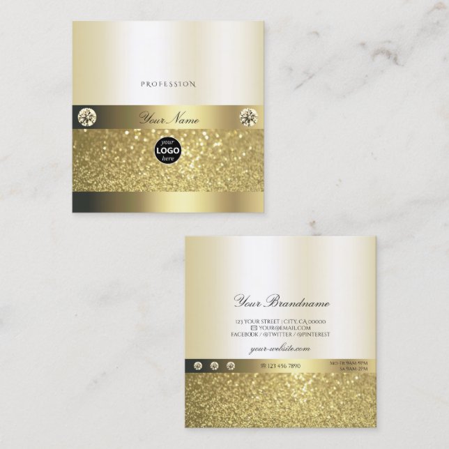 Carte De Visite Carré Luxe Shimmery Gold Lumineuse Parties scintillant L (Devant / Derrière)