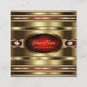 Carte De Visite Carré Luxueux effet or Marbre rouge Faux Rhinestones