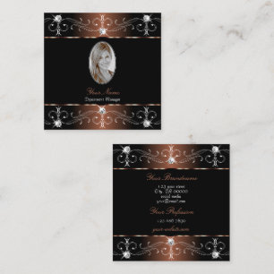 Carte De Visite Carré Luxueux ornement Brown noir avec photo