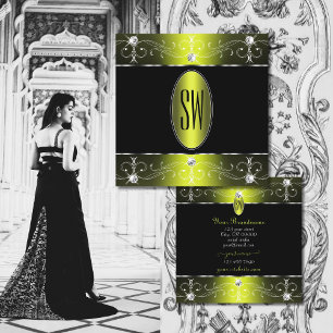 Carte De Visite Carré Luxueux ornements noir jaune Ornat Initiales