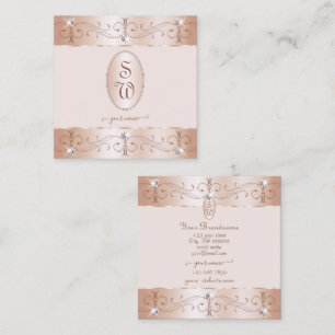 Carte De Visite Carré Luxueux Rose Or Ornat Ornat Initiales Luxe