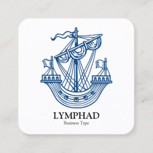 Carte De Visite Carré Lymphad (navire héraldique) - bleu indigo sur blan