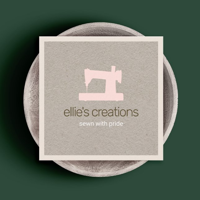 Carte De Visite Carré Machine à coudre rose simple Kraft (Créateur téléchargé)