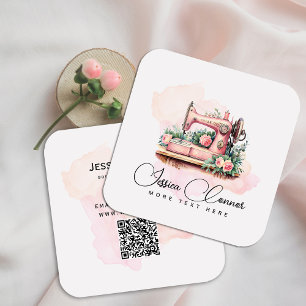 Carte De Visite Carré Machine à coudre Vintage romantique - Aquarelle fl