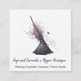 Carte De Visite Carré Magick Sorcière Broom Printemps fleurs