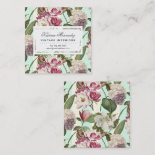 Carte De Visite Carré Magnolias et Hydrangeas Vintage Botanique Mini Bu