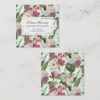 Carte De Visite Carré Magnolias et Hydrangeas Vintage Botanique Mini Bu