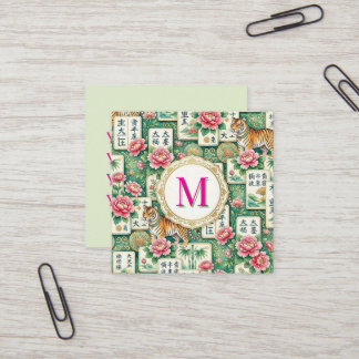Carte De Visite Carré Mahjong Chinoiserie Floral Personalized Monogram