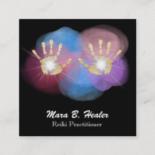 Carte De Visite Carré Mains curatives de Reiki de feuille d'or de *~*