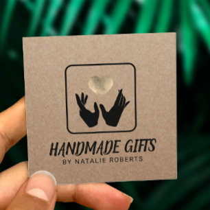 Carte De Visite Carré Mains et Coeur Cadeaux artisanaux Kraft rustique