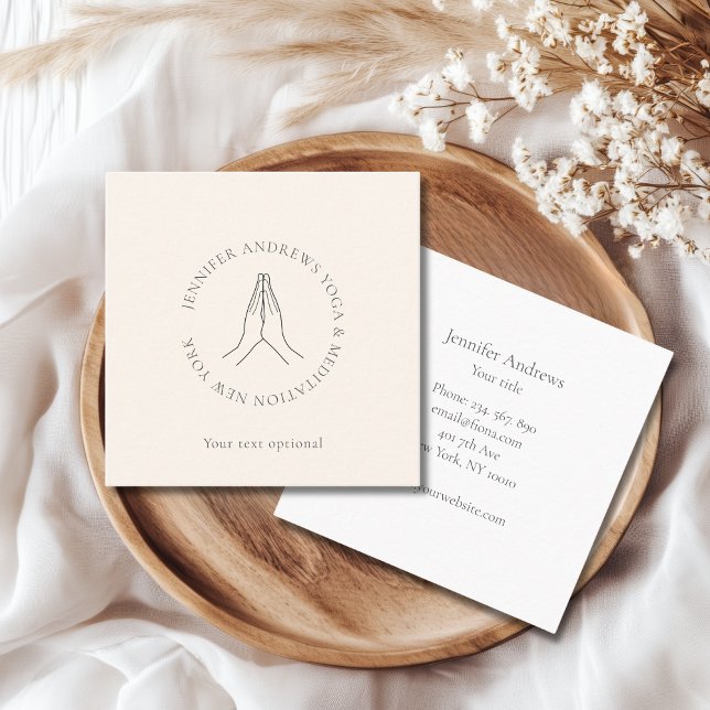 Carte De Visite Carré Mains gris beige (Hands Illustration Beige Business Cards)