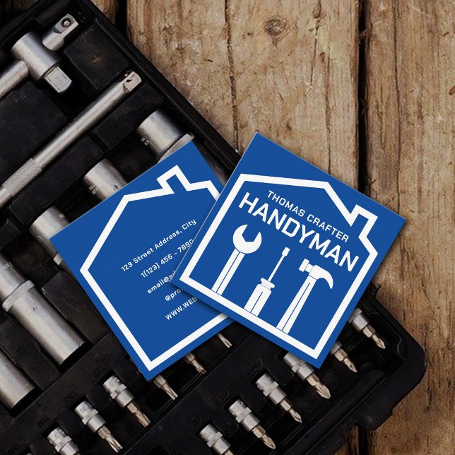 Carte De Visite Carré Maison et outils style manuel (Créateur téléchargé)