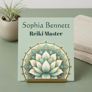 Carte De Visite Carré Maître Reiki Teal Green Lotus Mandala Art Bien-êtr