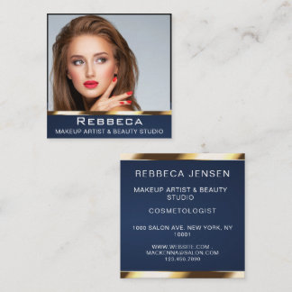 Carte De Visite Carré Makeup Artist Nails Beauty SPA blue & Gold Simply