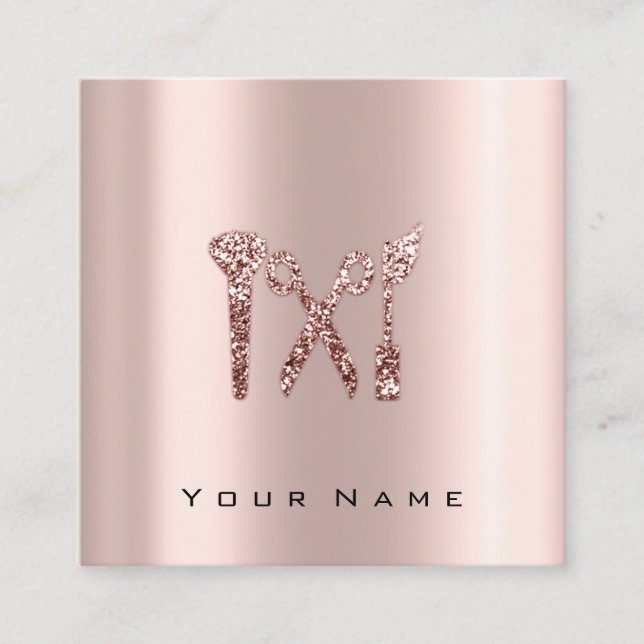 Carte De Visite Carré Makeup Beauty Blogger You-tuber Rose Logo Social (Devant)