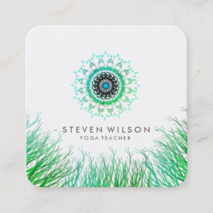 Carte De Visite Carré Mandala Damask Green Yoga Méditation holistique