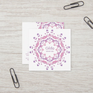 Carte De Visite Carré Mandala floral ethnique. texte