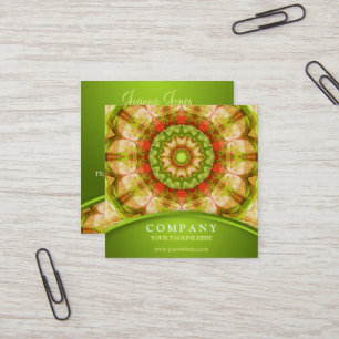 Carte De Visite Carré Mandala rouge et vert de pommes