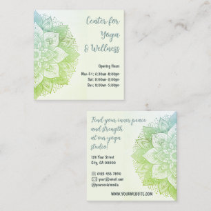 Carte De Visite Carré Mandala Yoga Studio Lumière Mint Vert Turquoise Pa