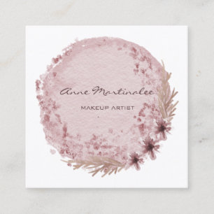 Carte De Visite Carré Maquillage Artiste aquarelle Boho rond Floral 