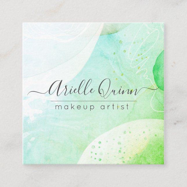 Carte De Visite Carré Maquillage Artiste Aquarelle Moderne Formes Script (Devant)