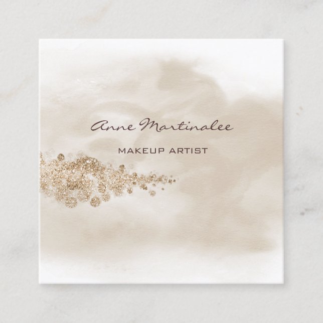 Carte De Visite Carré Maquillage Artiste Aquarelle Tan Gold Parties scin (Devant)