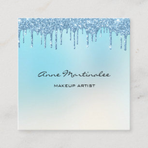 Carte De Visite Carré Maquillage Artiste Bleu Parties scintillant goutte