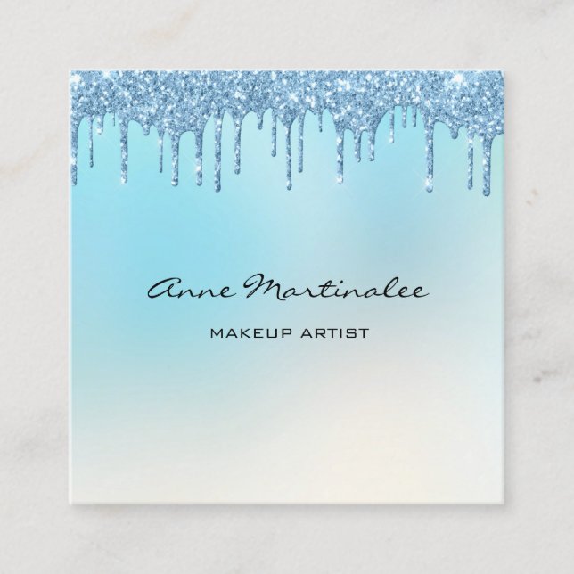 Carte De Visite Carré Maquillage Artiste Bleu Parties scintillant goutte (Devant)