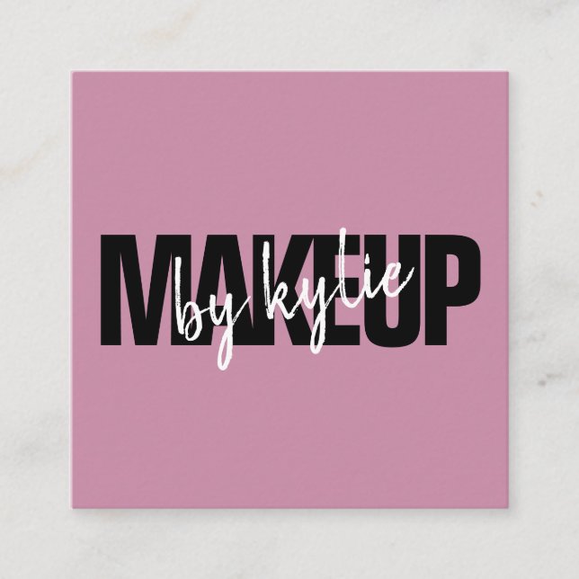 Carte De Visite Carré Maquillage artiste chic typographie script violet  (Devant)