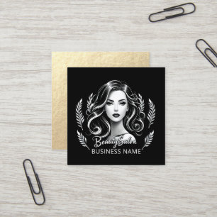 Carte De Visite Carré Maquillage Artiste Coiffure Stylo moderne Noir Bla