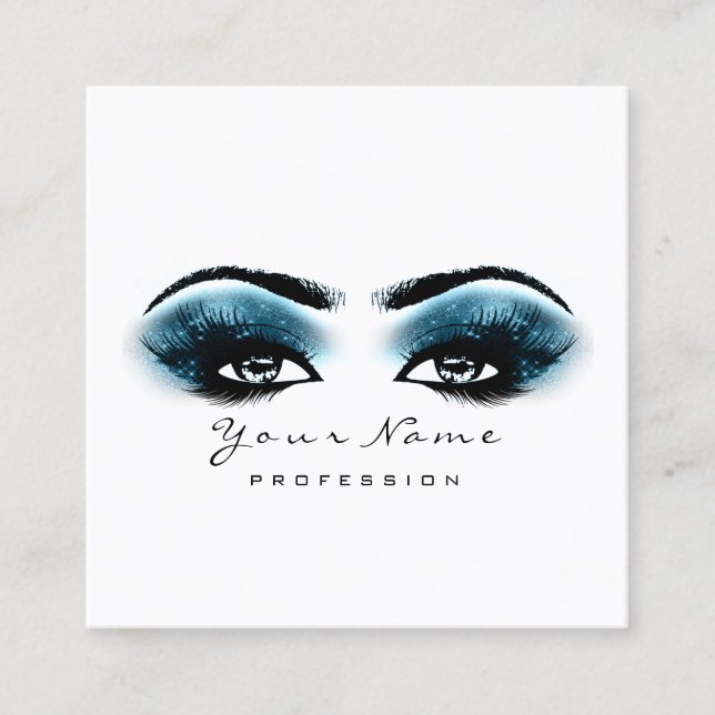Carte De Visite Carré Maquillage Artiste Eyebrow Eye Lash Bleu Marine Ca (Devant)