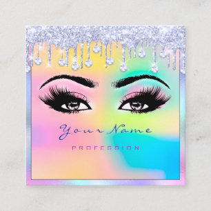Carte De Visite Carré Maquillage Artiste Eyelash Holographe Rose Bleu Dr