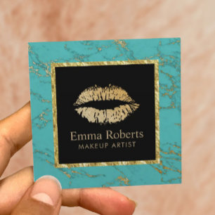 Carte De Visite Carré Maquillage Artiste Gold Lips Salon tendance Turquo