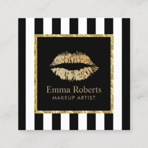 Carte De Visite Carré Maquillage Artiste Lips d'or Salon Stripes moderne