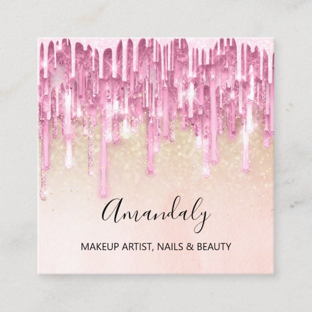Carte De Visite Carré Maquillage Artiste Logo Rose Parties scintillant C (Devant)