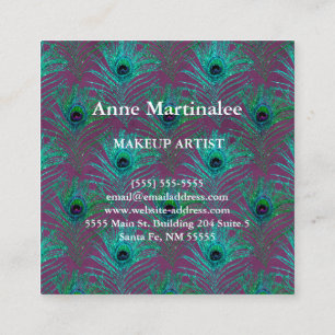 Carte De Visite Carré Maquillage Artiste Parties scintillant Peacock Fea