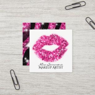 Carte De Visite Carré Maquillage Artiste Parties scintillant rose chaud 